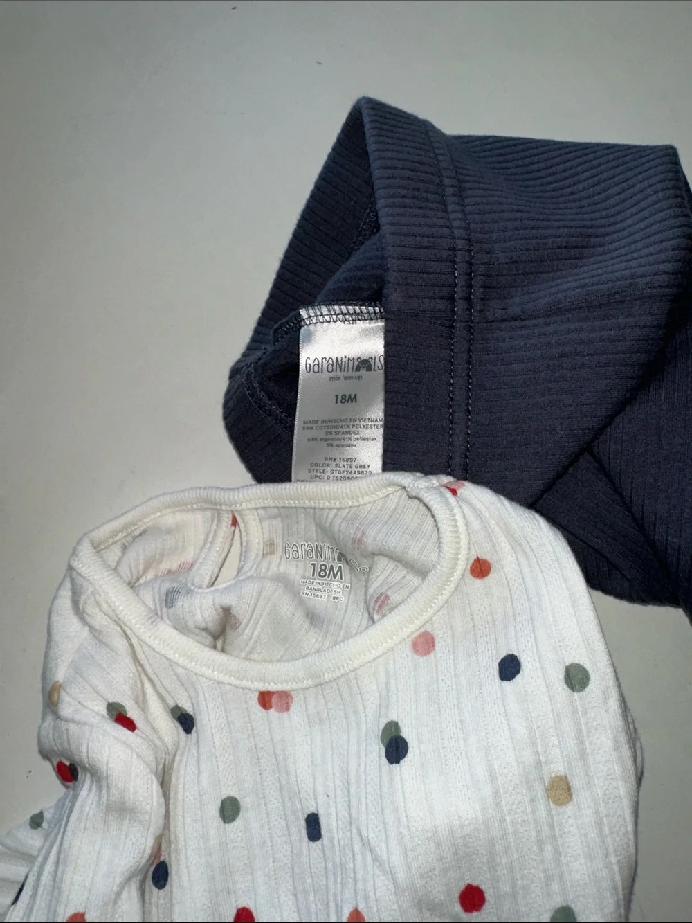 Garanimals White Peplum Top with Multicolor Dots & Navy Ribbed Leggings